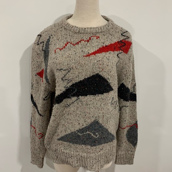 Vinatage 90s Concret Sweater Abstract Acrylic Wool - Picture 1 of 4